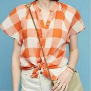 Gingham ruffle sleeve blouse